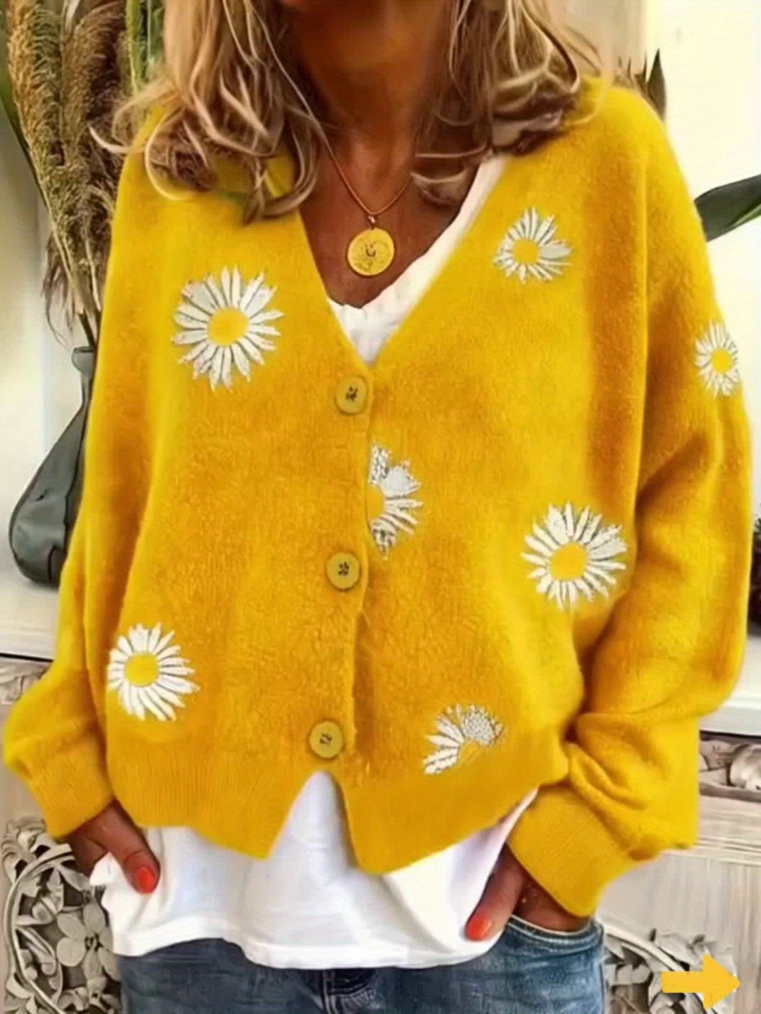 Manon - Cardigan Féminin Fleuri Boutonné