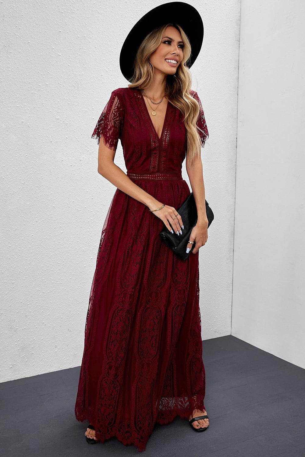 Adèle - Robe maxi en dentelle - Col V, Femme