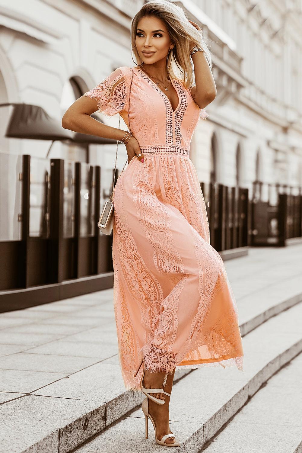 Adèle - Robe maxi en dentelle - Col V, Femme