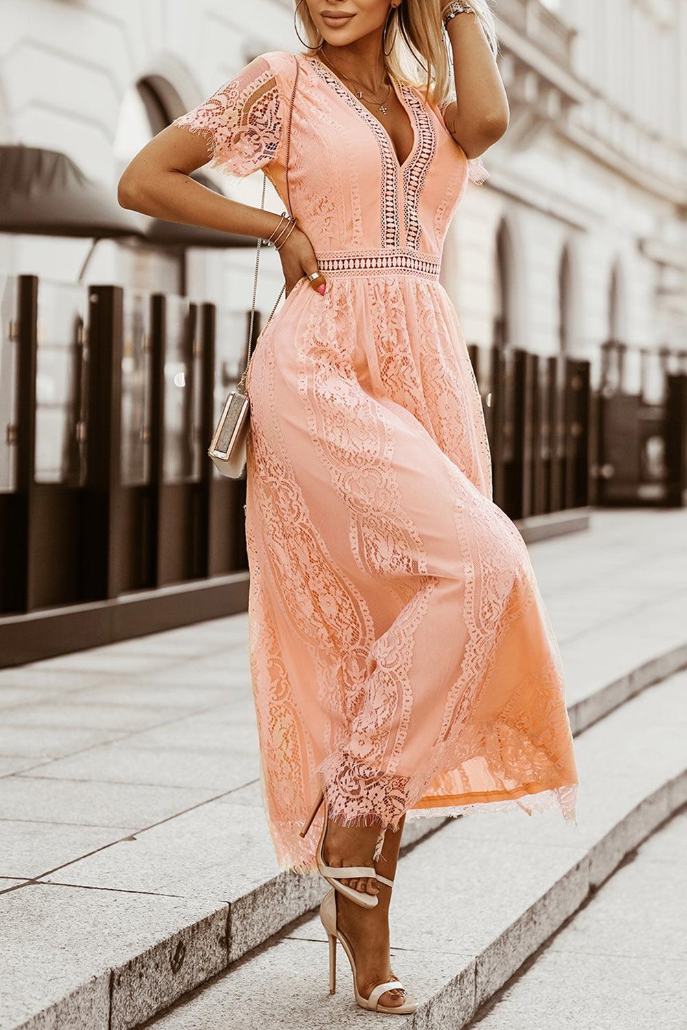 Adèle - Robe maxi en dentelle - Col V, Femme
