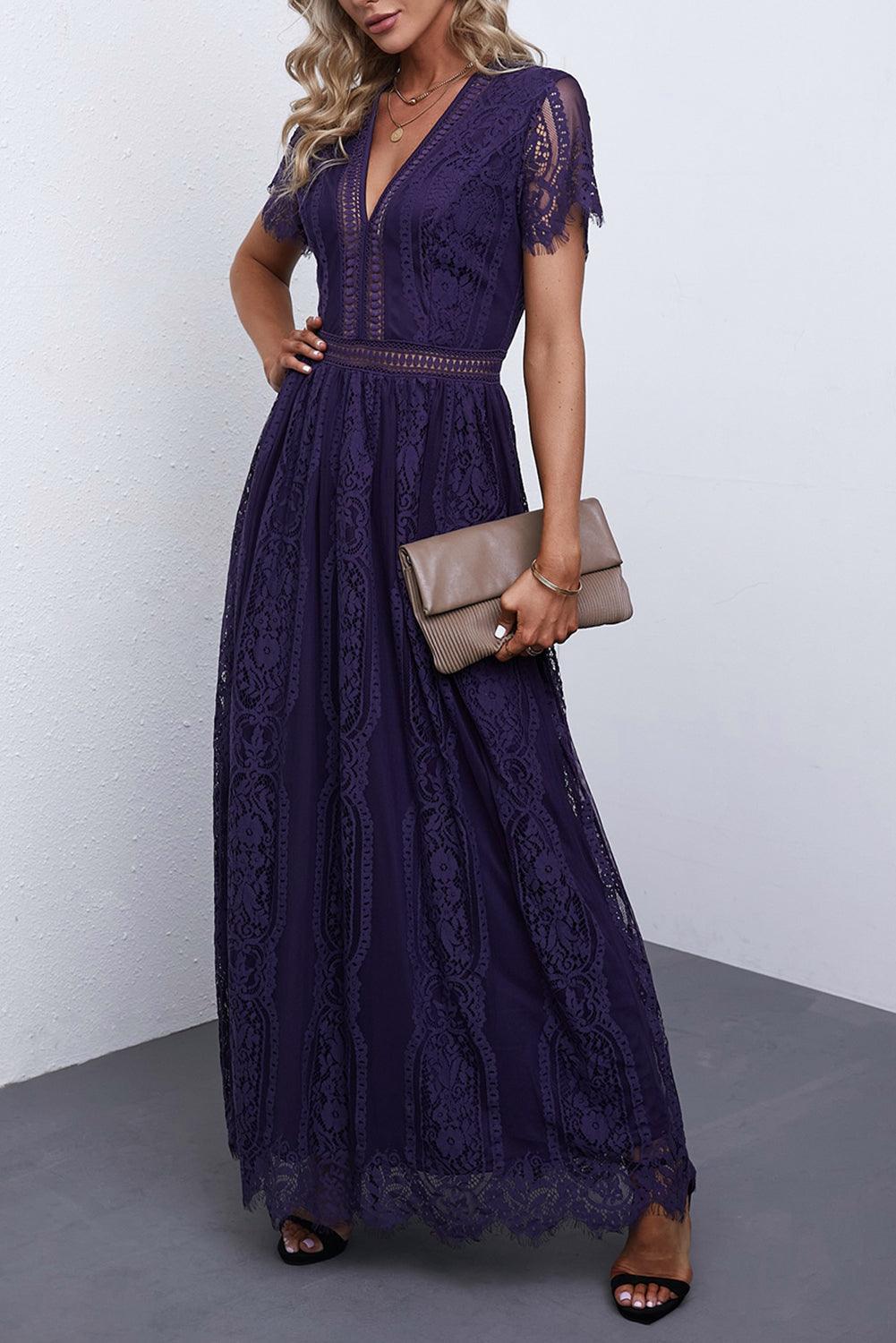 Adèle - Robe maxi en dentelle - Col V, Femme