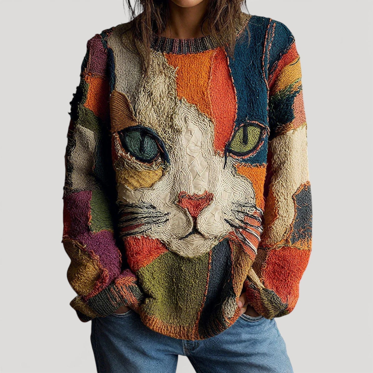 Marguerite - Pull Chic Oversize Imprimé Chat