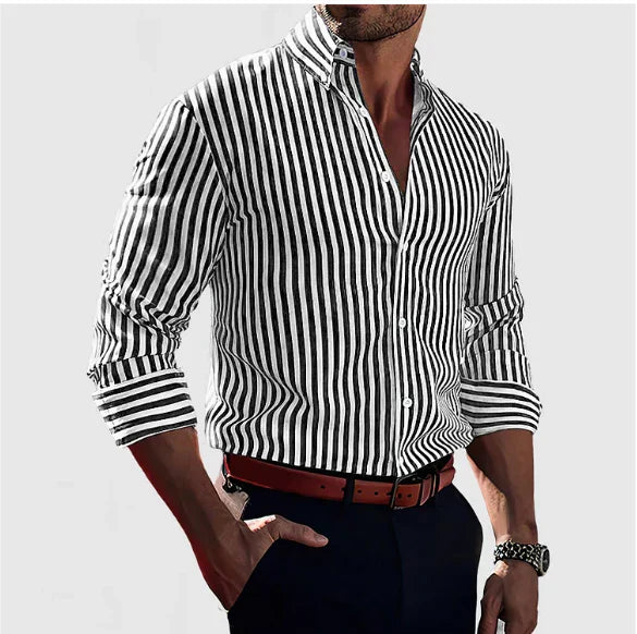Jules - Chemise Homme Rayée Manches Longues Slim Fit