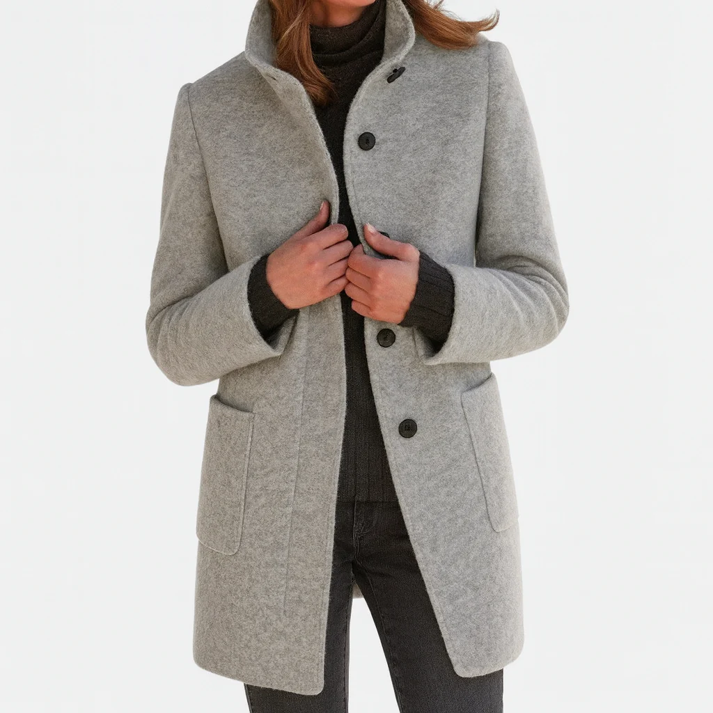 Sandrine | Manteau Élégant Laine Mi-Long