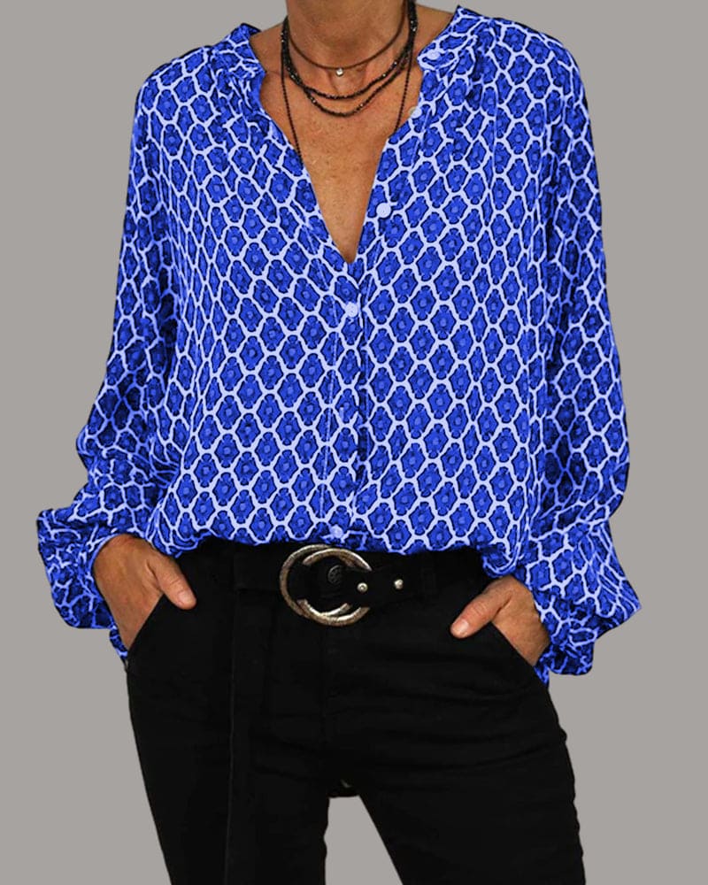 Blouse Femme Imprimée Col V Manches Longues - Jacqueline