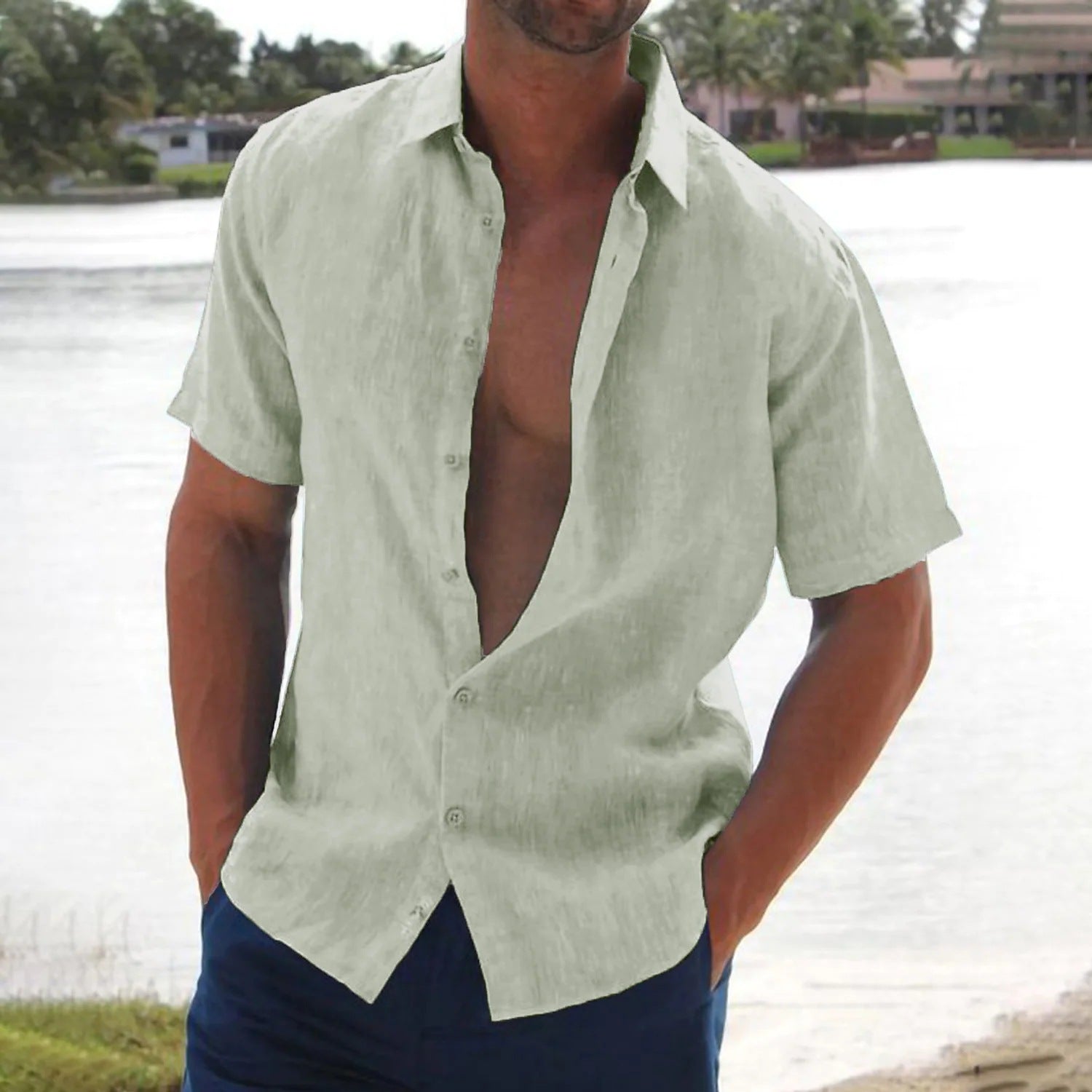 Lucas - Chemise en Lin Manches Courtes Homme