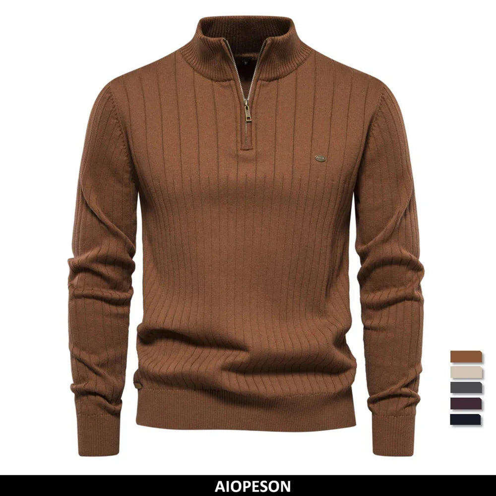Thierry - Pull Élégant Zippé Col Montant