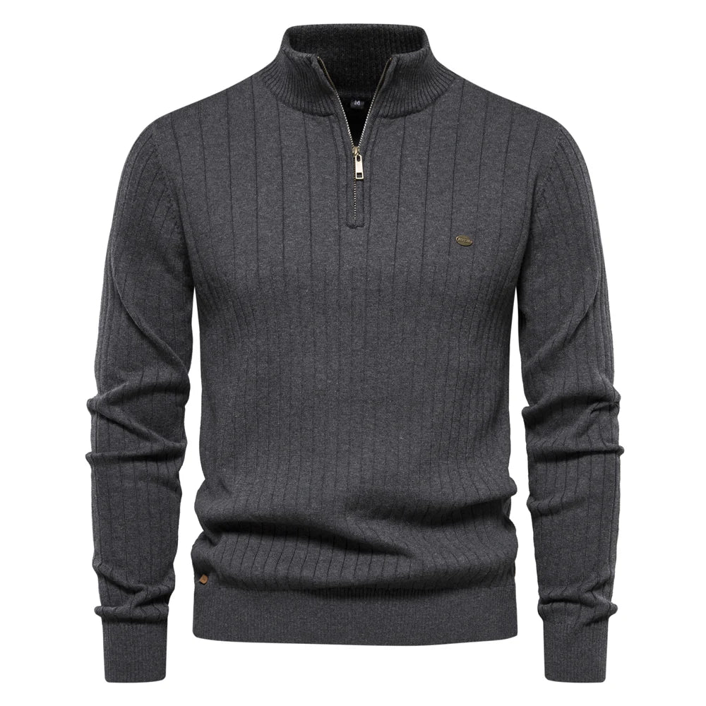 Thierry - Pull Élégant Zippé Col Montant