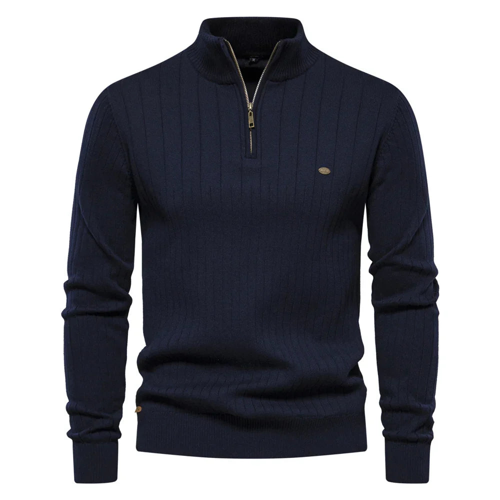 Thierry - Pull Élégant Zippé Col Montant