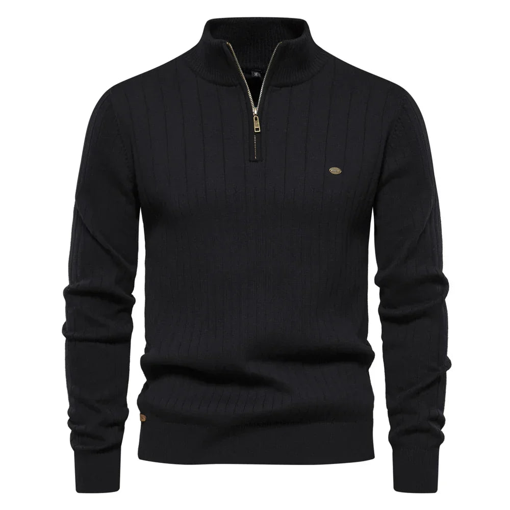 Thierry - Pull Élégant Zippé Col Montant