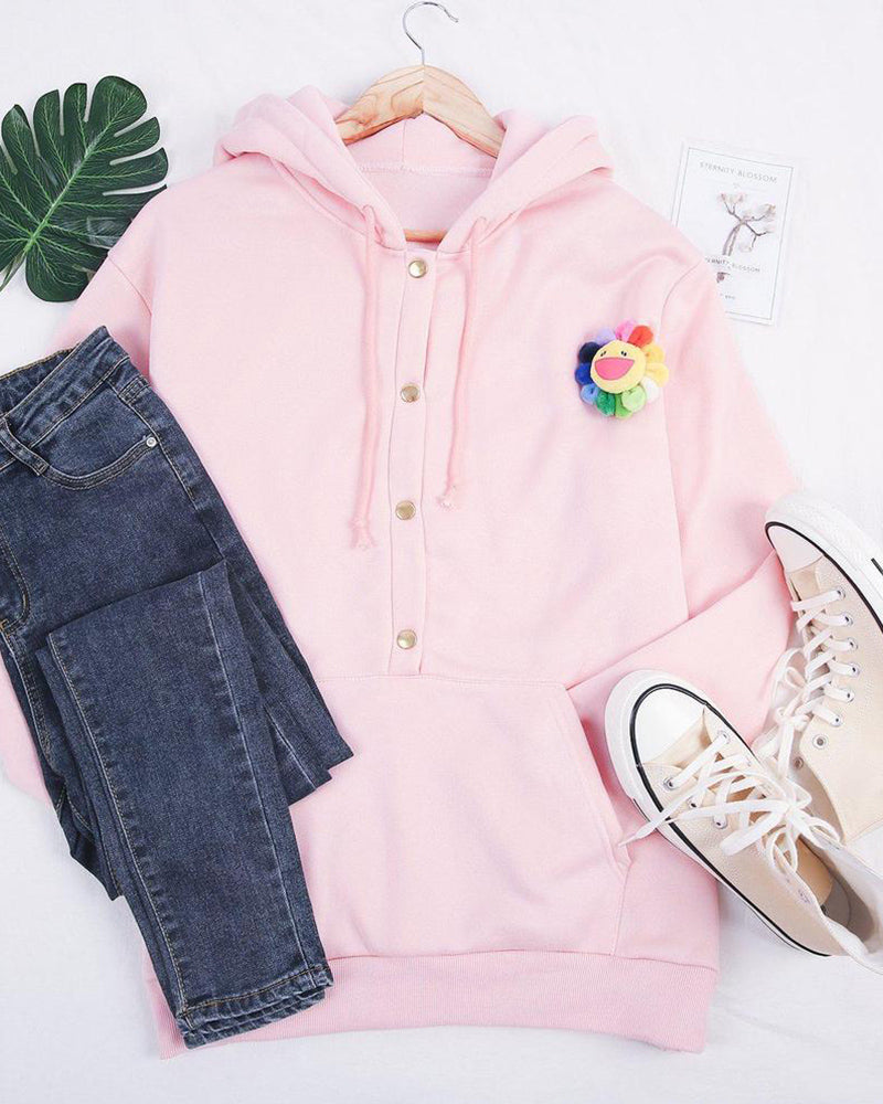 Sandrine - Hoodie Chic Boutonné Poches
