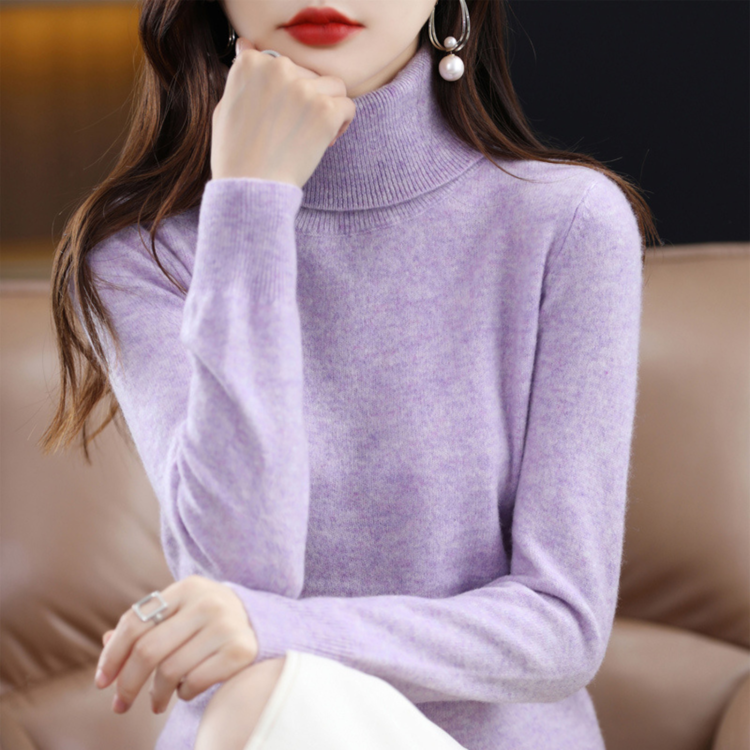 Rose - Pull Cachemire Col Roulé Femme