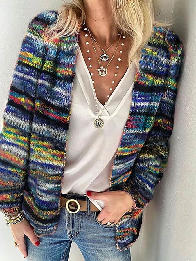 Karine - Gilet Élégant Grosse Maille Multicolore