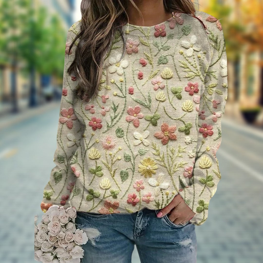 Amélie - Pull Féminin Fleuri Brodé