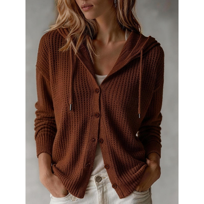 Caroline - Cardigan Élégant Boutonné à Capuche