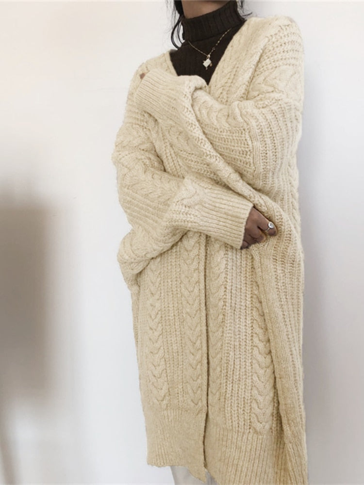 Caroline - Gilet Élégant Long Grosse Maille