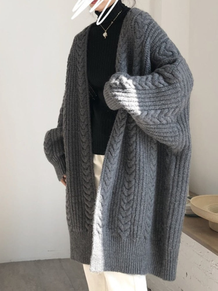 Caroline - Gilet Élégant Long Grosse Maille
