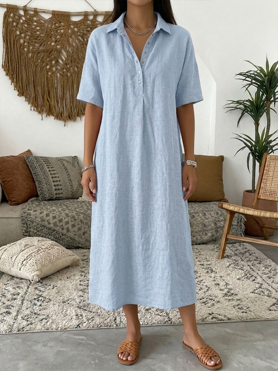 Marine - Robe Chemise Lin Longue
