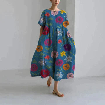 Gabrielle - Robe en coton - Respirant, Imprimé floral raffiné - Femme