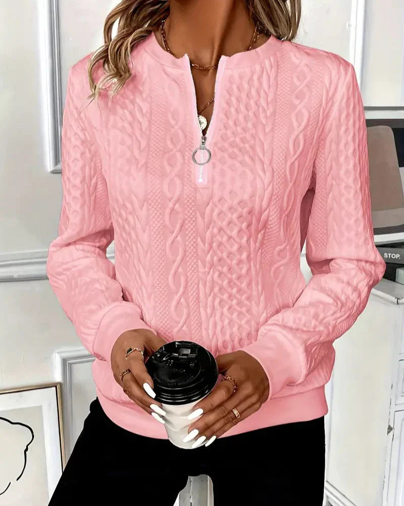Sylvie - Pull Élégant Torsadé Col Zippé