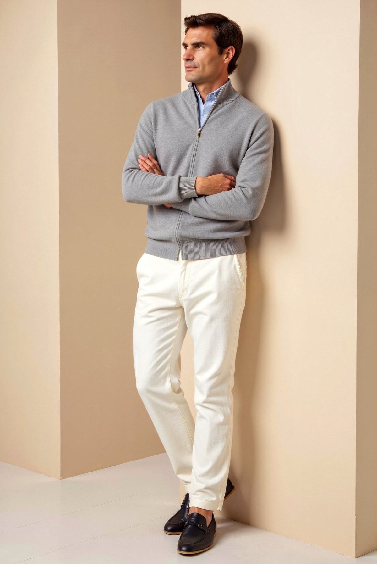 Vincent - Cardigan Élégant Zippé Col Montant