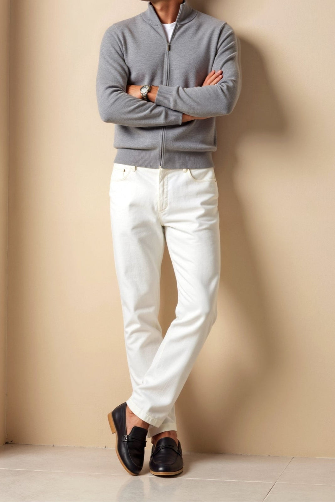 Vincent - Cardigan Élégant Zippé Col Montant