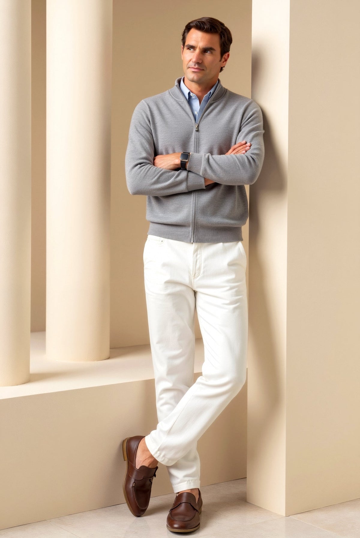 Vincent - Cardigan Élégant Zippé Col Montant