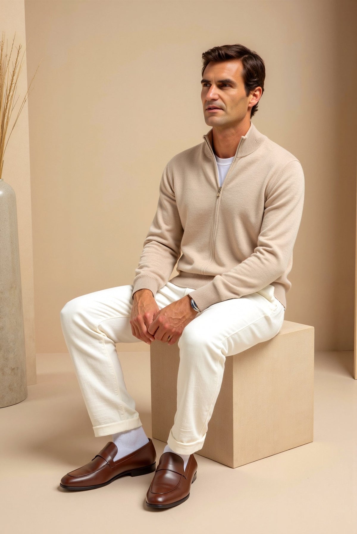Vincent - Cardigan Élégant Zippé Col Montant