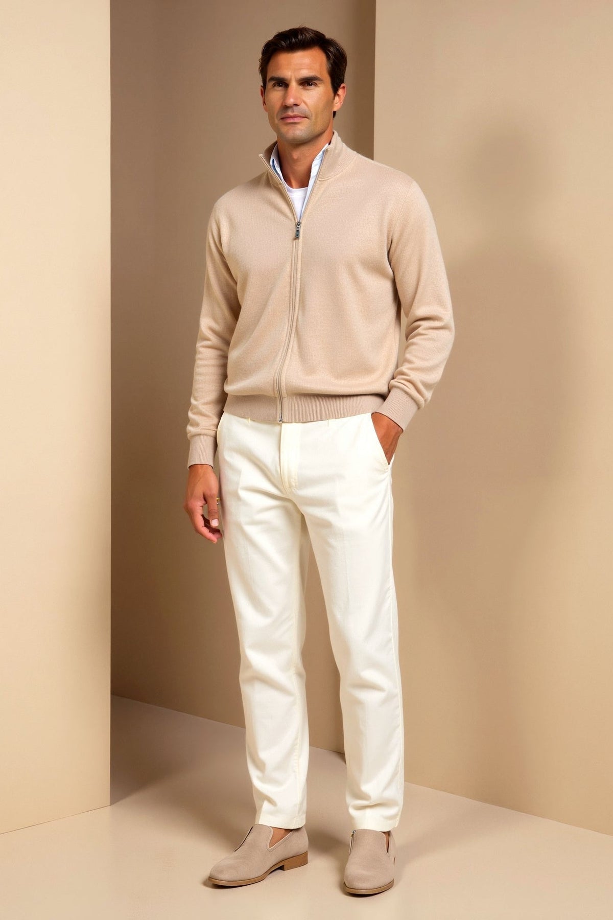 Vincent - Cardigan Élégant Zippé Col Montant