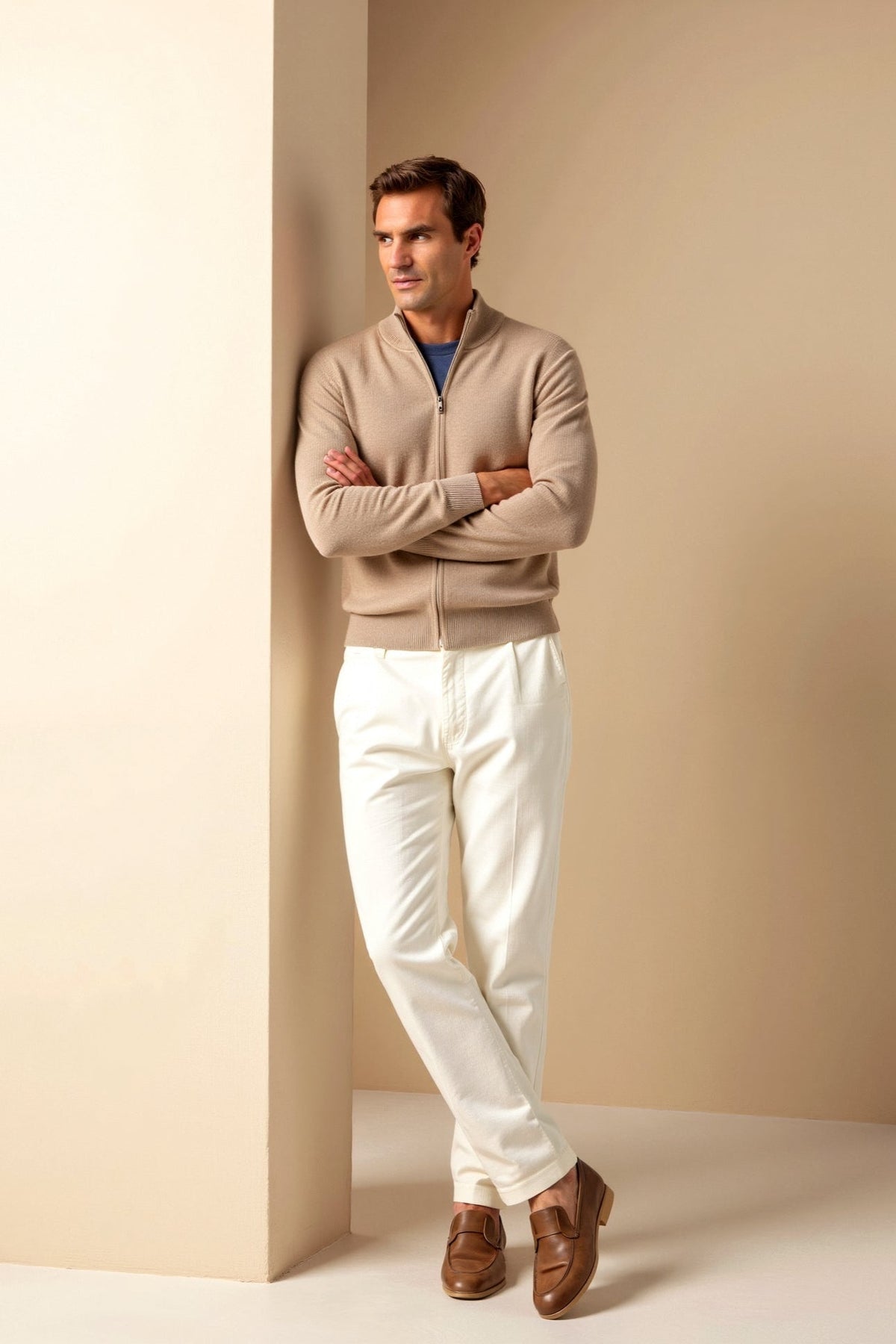Vincent - Cardigan Élégant Zippé Col Montant