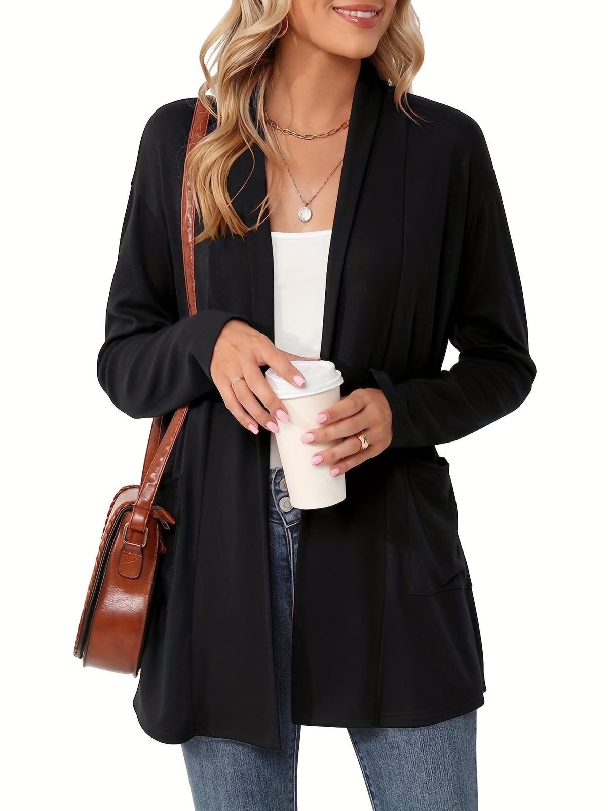 Nathalie - Gilet Élégant Long Poches
