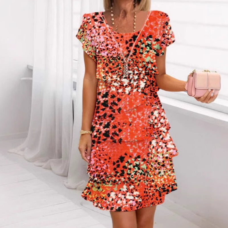 Sonia - Robe Courte Femme Léopard à Volants