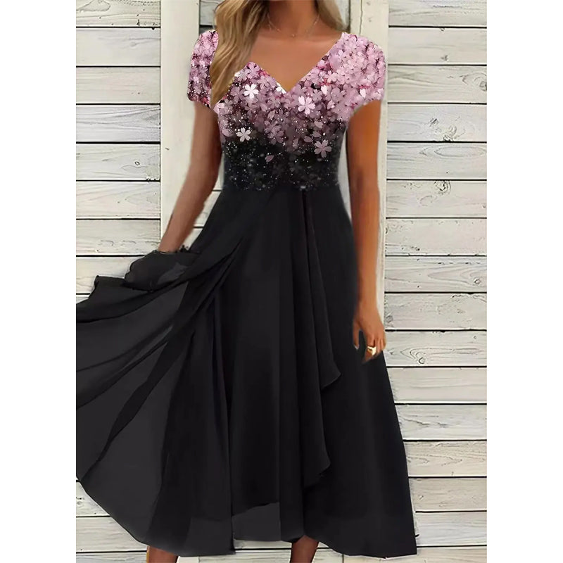 Émeline - Belle Robe Midi Mousseline Fleurie Femme