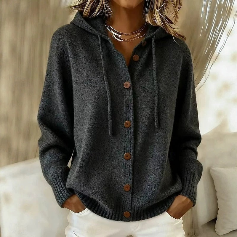 Aurélie - Cardigan Élégant Boutonné à Capuche
