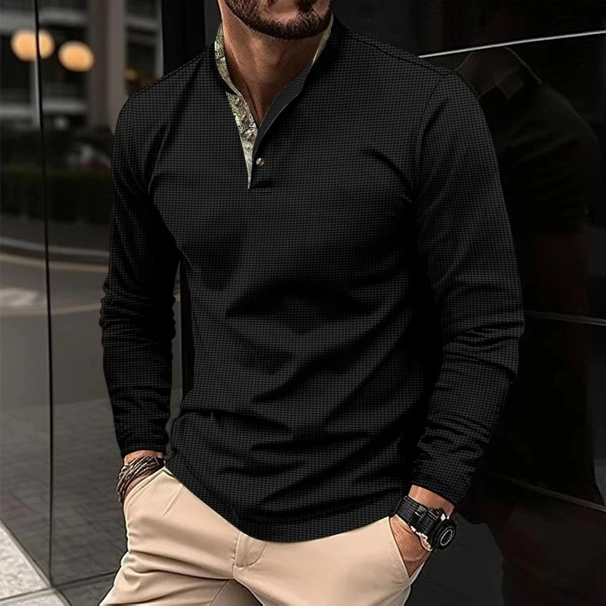 Vincent - T-shirt Henley Homme Manches Longues