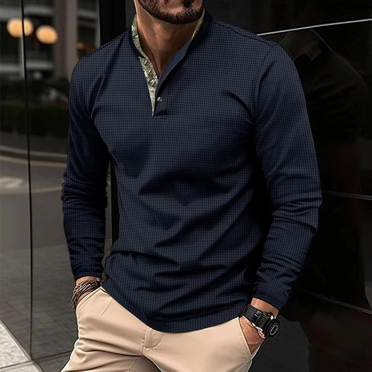 Vincent - T-shirt Henley Homme Manches Longues