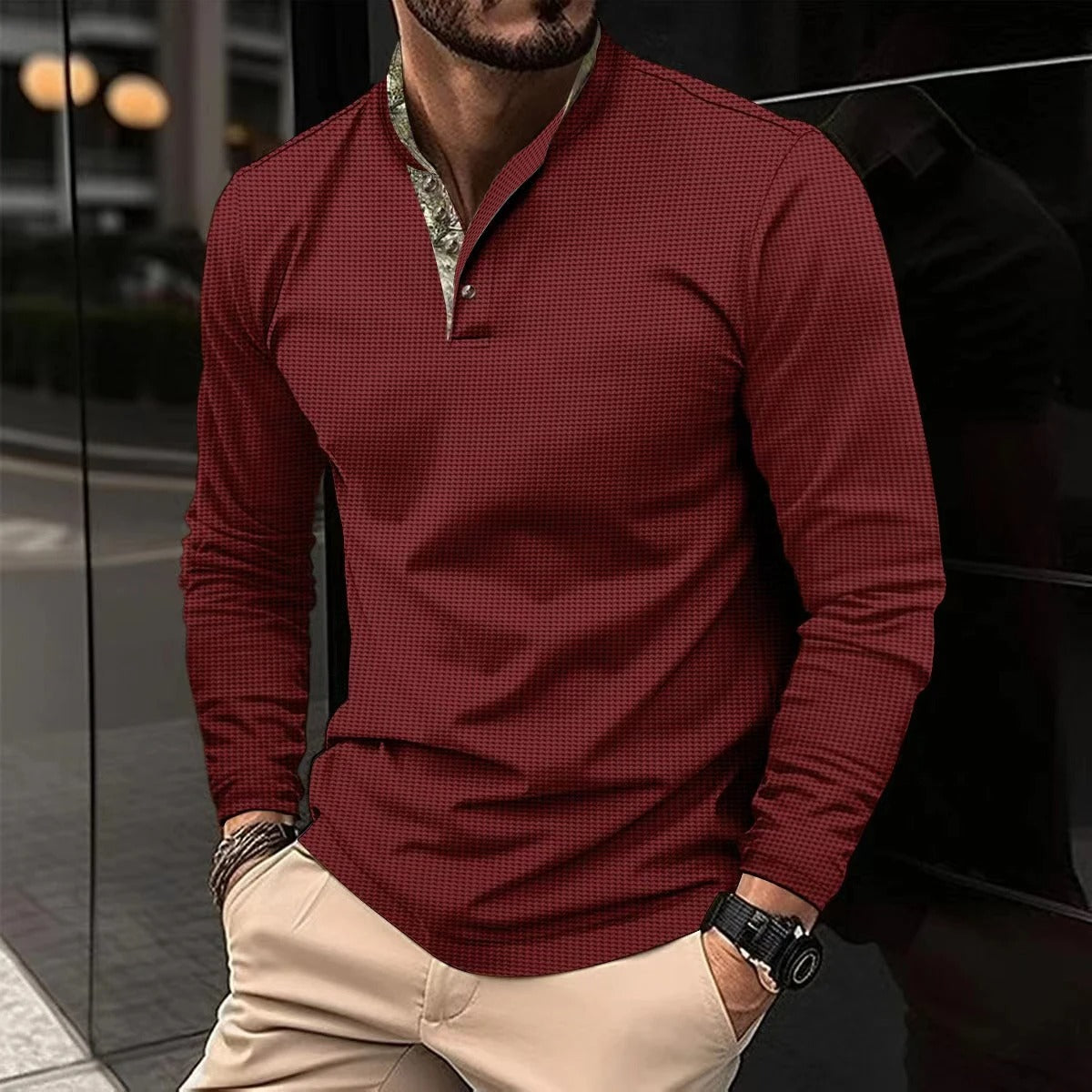 Vincent - T-shirt Henley Homme Manches Longues