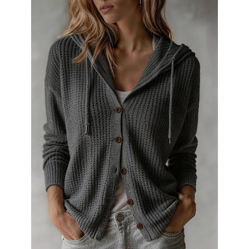 Caroline - Cardigan Élégant Boutonné à Capuche
