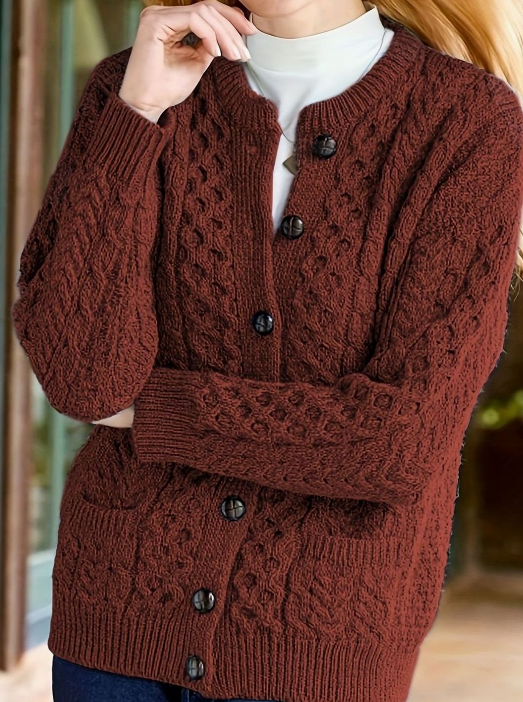 Aurélie - Cardigan Élégant Torsadé à Poches