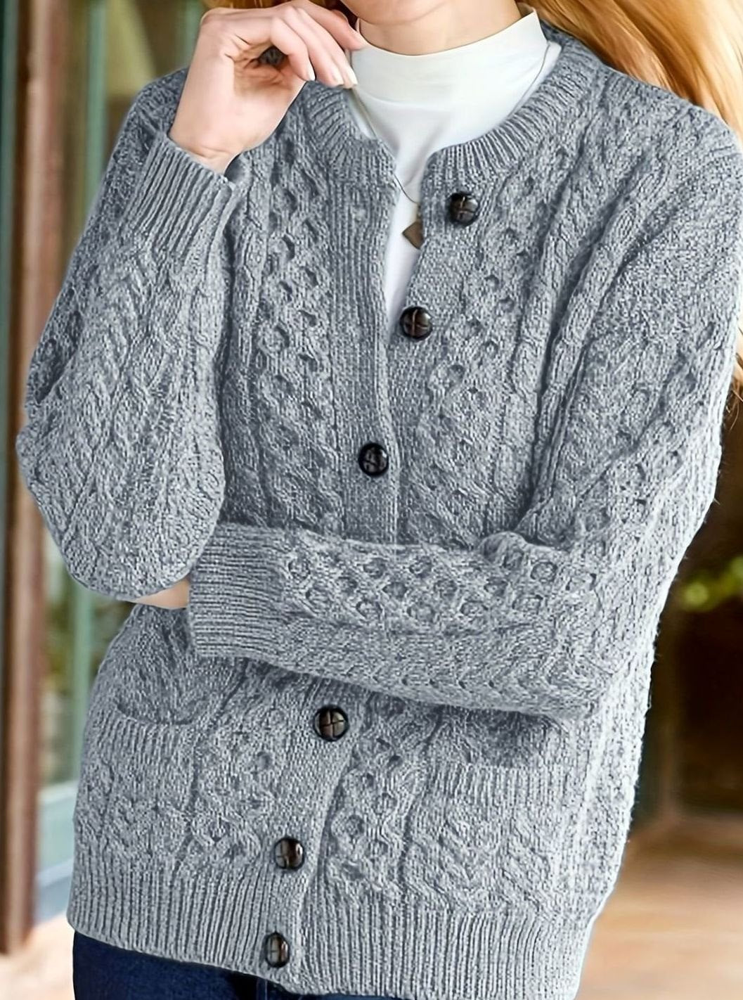 Aurélie - Cardigan Élégant Torsadé à Poches