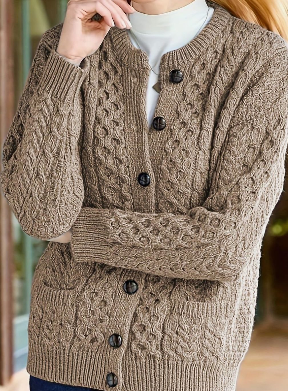 Aurélie - Cardigan Élégant Torsadé à Poches