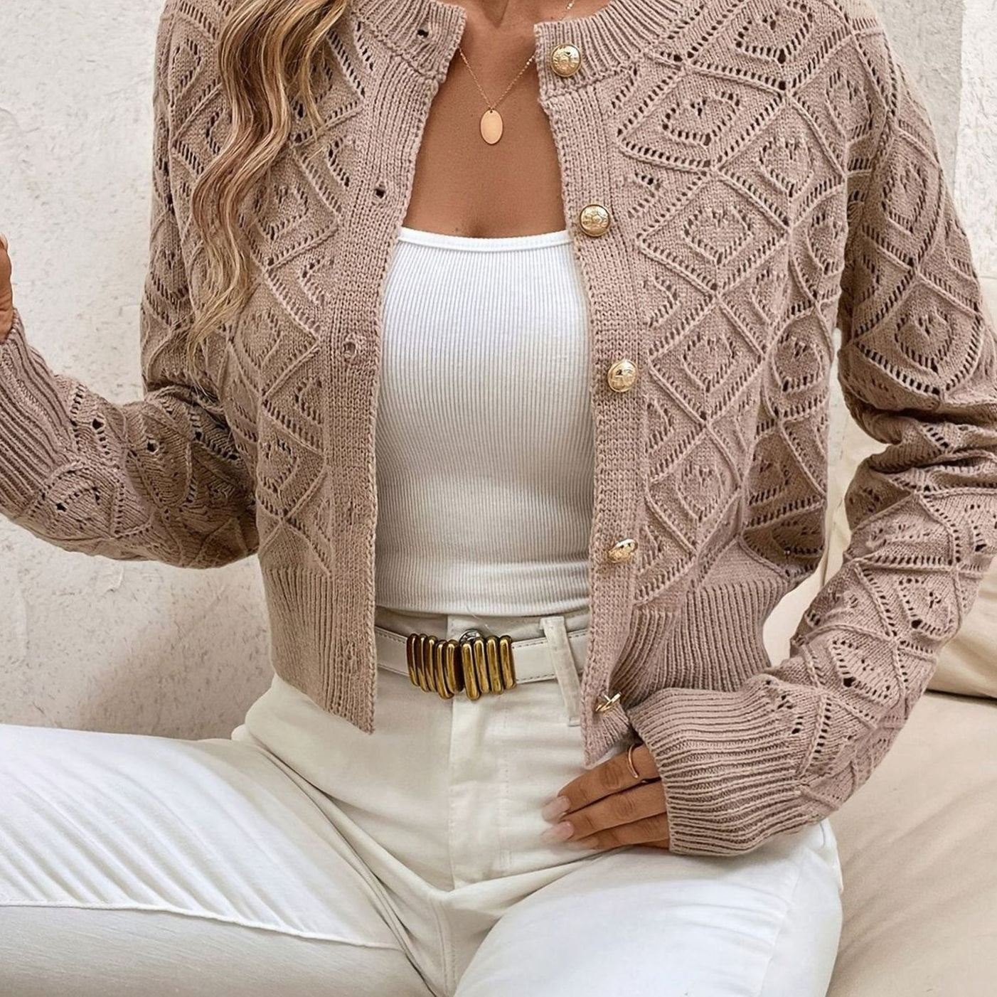 Charlotte - Cardigan Élégant Ajouré Boutonné