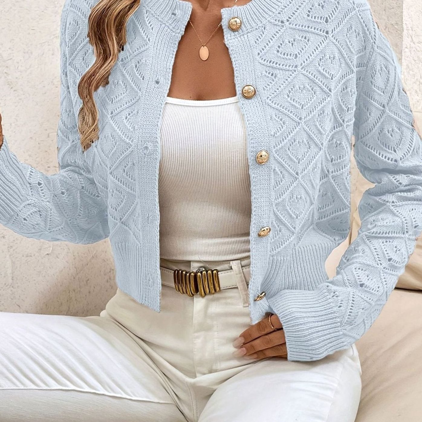 Charlotte - Cardigan Élégant Ajouré Boutonné