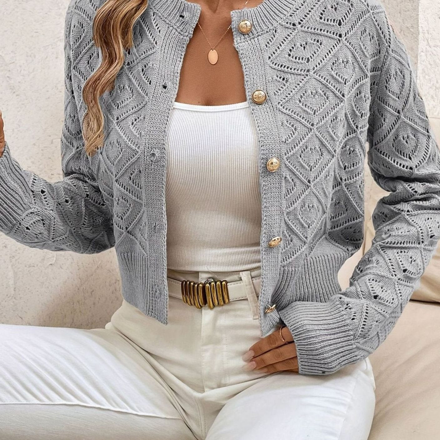 Charlotte - Cardigan Élégant Ajouré Boutonné