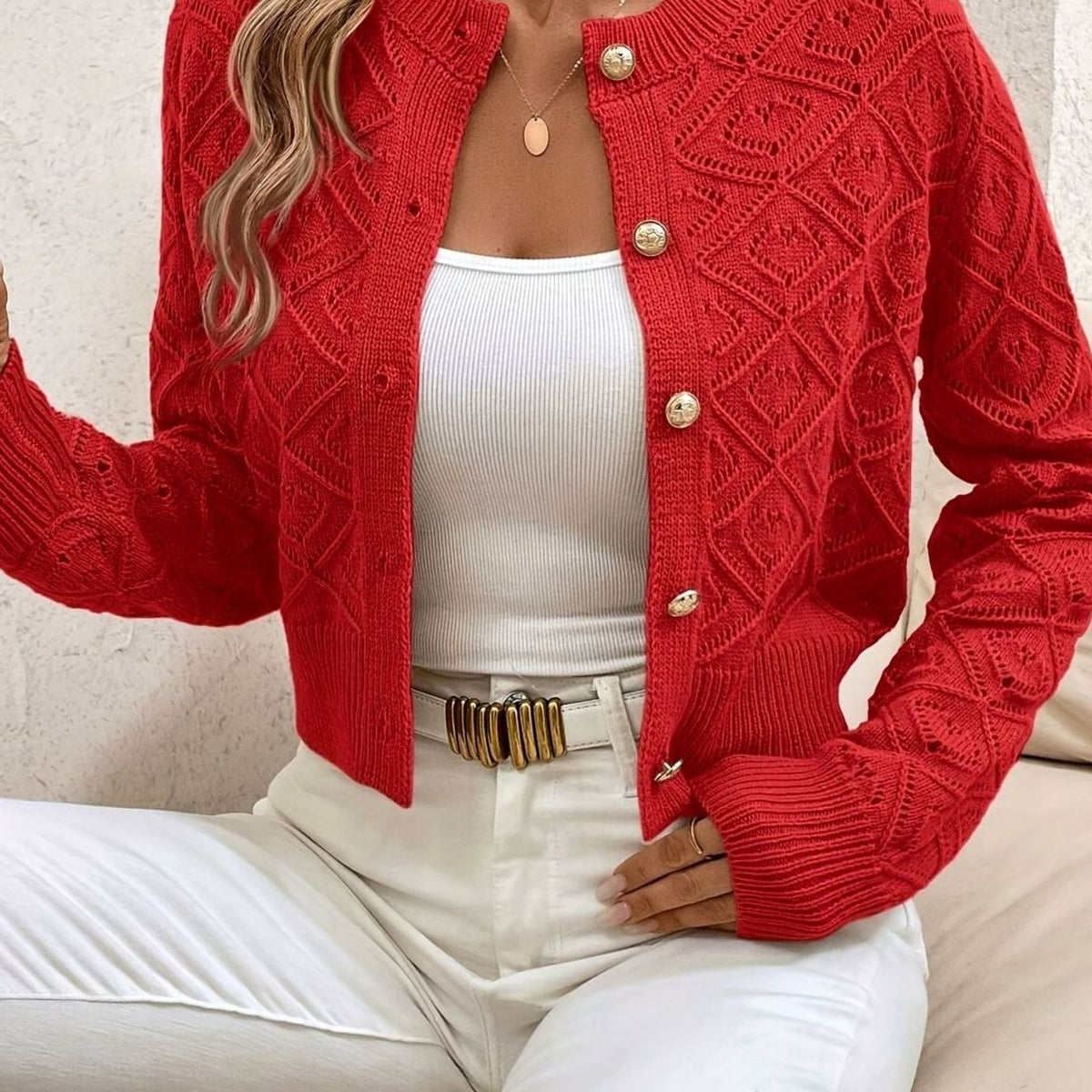 Charlotte - Cardigan Élégant Ajouré Boutonné