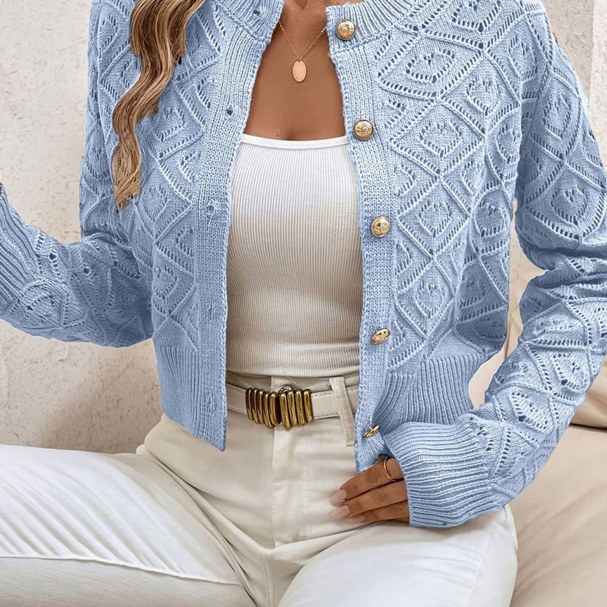Charlotte - Cardigan Élégant Ajouré Boutonné