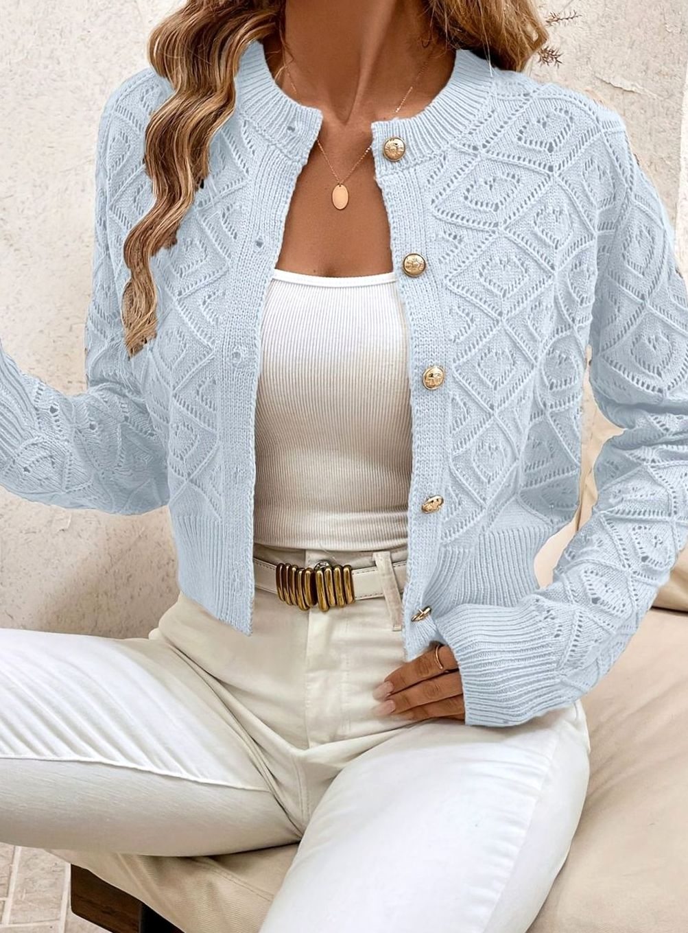 Charlotte - Cardigan Élégant Ajouré Boutonné