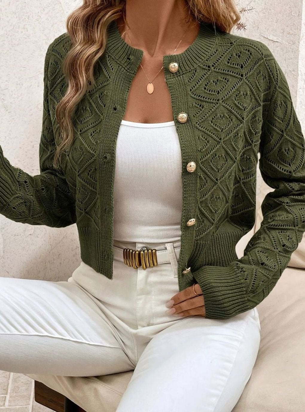 Charlotte - Cardigan Élégant Ajouré Boutonné