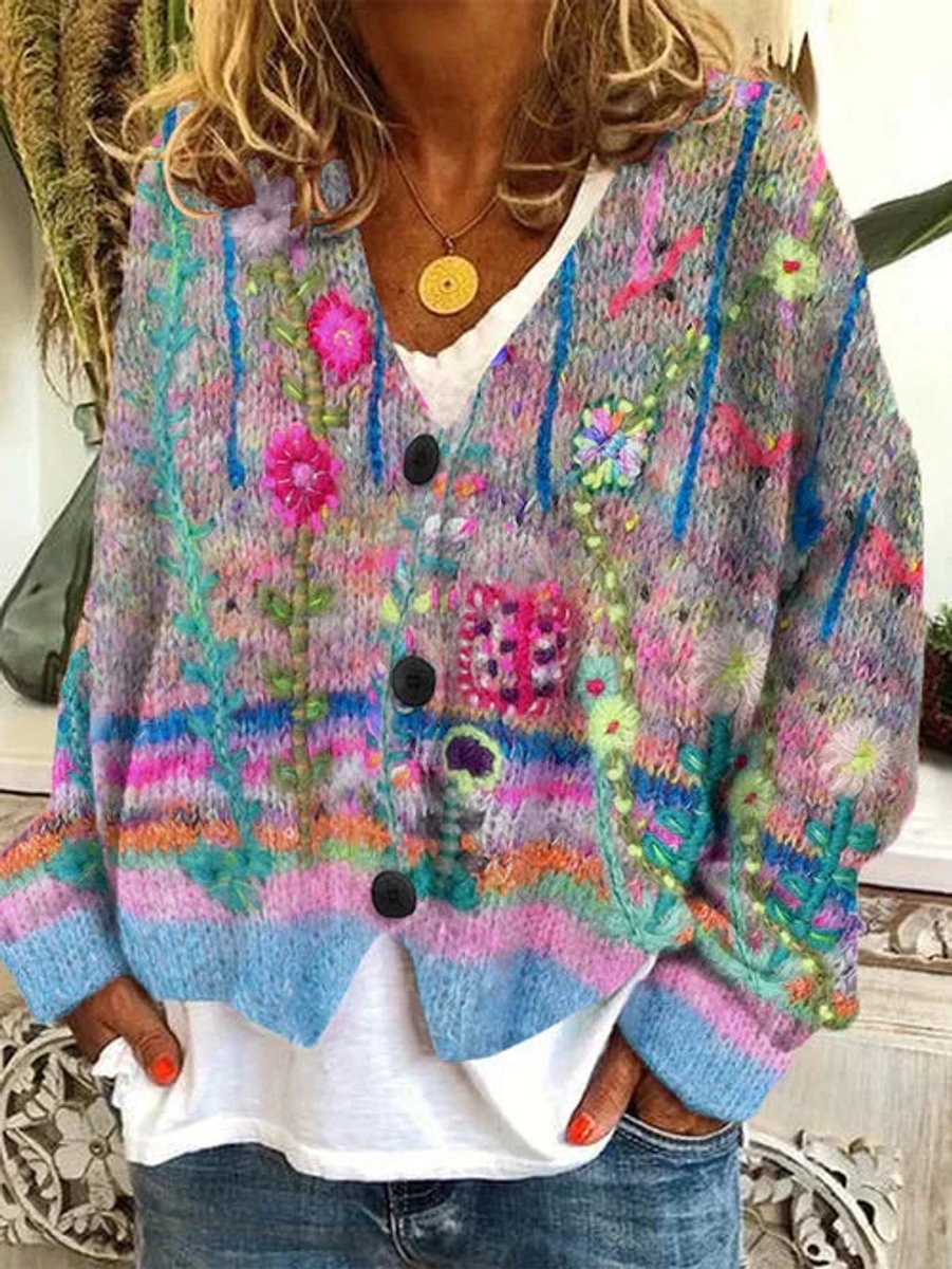 Priya - Cardigan Féminin Brodé Fleuri