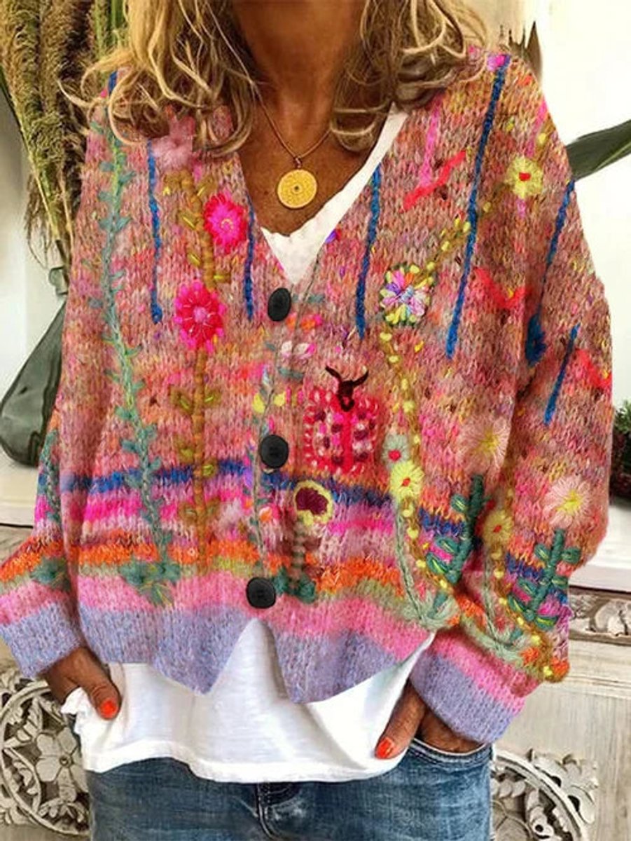 Priya - Cardigan Féminin Brodé Fleuri
